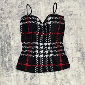 Black, White & Red Plaid Bustier Camisole